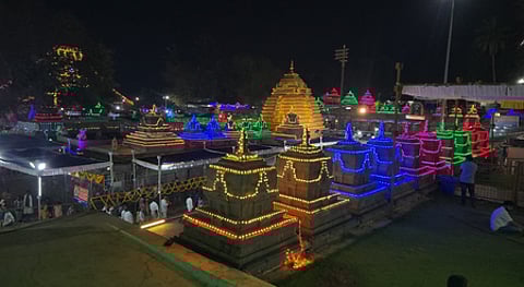 Srisailam temple is decorated for Maha Shivaratri.