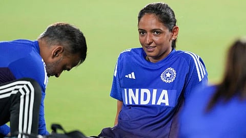 India's captain Harmanpreet Kaur during a training session ahead of the ICC Women's Cricket World Cup 2025 match between India and Sri Lanka, at ACA Stadium, Barsapara, in Guwahati, Monday, Sept. 29, 2025.