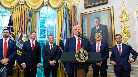 US President Donald Trump speaks in the Oval Office of the White House, Tuesday, Sept. 30, 2025, in Washington.