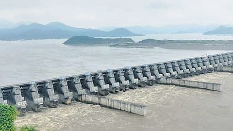 The swollen Godavari River at the Polavaram project.