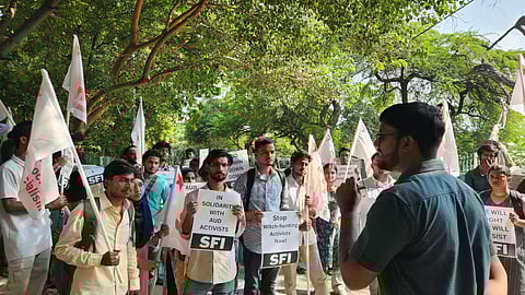 Students protest at Ambedkar university.