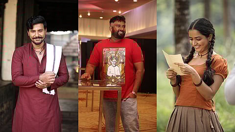 From L to R: Dushyanth in a still from Gatha Vaibhava, Simple Suni, and Ashika Ranganath in a still from Gatha Vaibhava