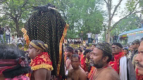 Priests carrying the Chattar in a procession in Bhawanipatna town.