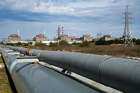 A view of the Zaporizhzhia Nuclear Power Station, in Enerhodar, Zaporizhzhia region, in territory under Russian military control, southeastern Ukraine, on May 1, 2022.