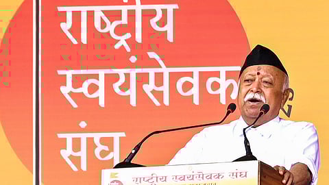 RSS Chief Mohan Bhagwat speaks during 'Rashtriya Swayamsevak Sangh Vijayadashami Utsav 2025', in Nagpur, Maharashtra