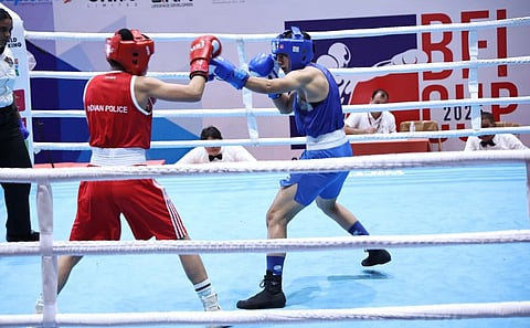 A bout underway during the BFI Cup 2025 at the Vellore Institute of Technology in Chennai on Friday