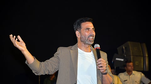Bollywood actor Akshay Kumar speaks during an event in Mumbai.