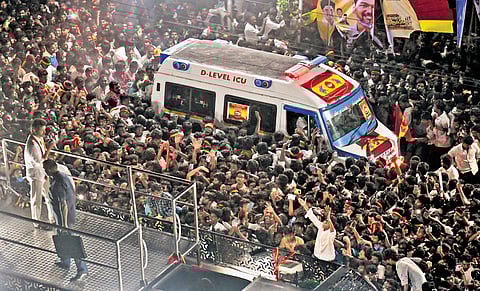 Actor-politician Vijay during TVK’s campaign rally in Karur last week