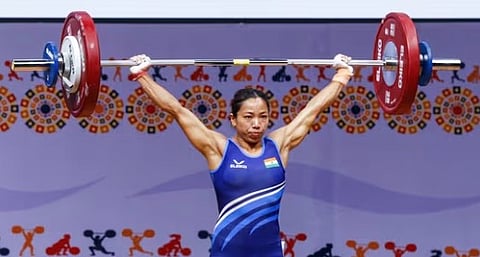 Mirabai Chanu produced a total lift of 199kg (84kg in snatch + 115kg in clean and jerk) to be among the medal winners after moving down from the 49kg division.