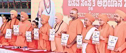 Swimijies of Various Mutts at the press conference of valedictory of The Basava Samskruti Abhiyan (Basava Culture Campaign) at Palace grounds in Bengaluru on Friday.