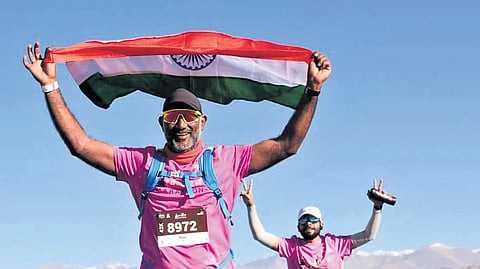 Posted at the Khammam police commissioner’s office, Raju finished the Ladakh Marathon race in 5 hours and 36 minutes.