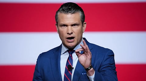 Secretary of Defense Pete Hegseth speaks to senior military leaders at Marine Corps Base Quantico, Tuesday, Sept. 30, 2025 in Quantico, Va.