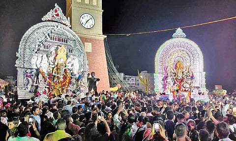 Idols of Maa Durga stationed near Ranihat Clock Tower