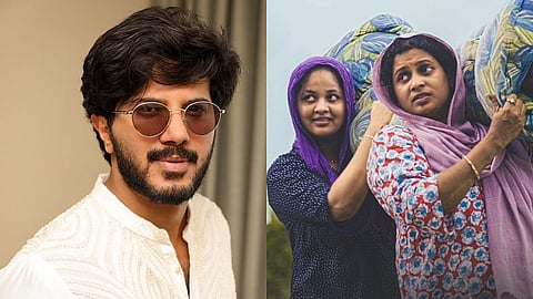 Dulquer Salmaan (L), Poster of Feminichi Fathima (R)
