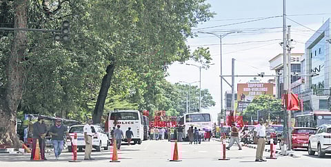 MG Road in front of the Secretariat was blocked for several hours on Sunday for film shoot