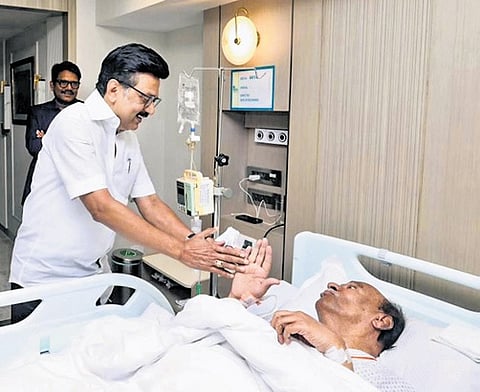 CM MK Stalin calling on PMK founder S Ramadoss, who has been admitted to Apollo Hospitals