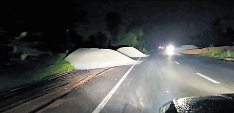 Heaps of fly ash dumped along a road in the Sundargarh sub-division.