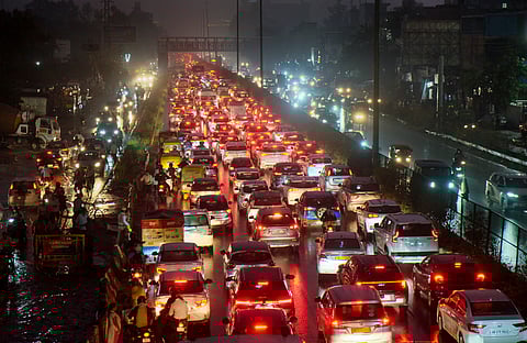 According to traffic police officials, movement was hit in several stretches due to persistent rain and accumulation of water in low-lying areas.