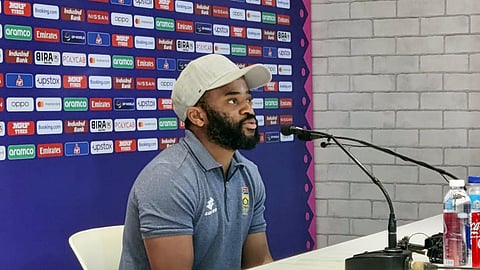 South Africa Captain Temba Bavuma addresses a pre-match press conference in Kolkata, Nov. 15, 2023.