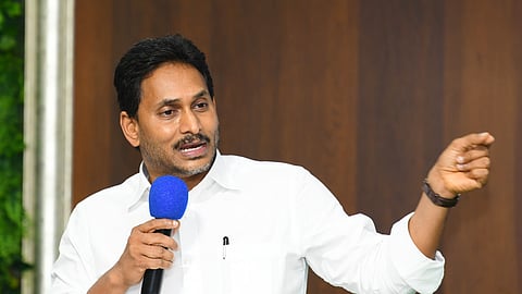 Former CM and YSRC president Jagan Mohan Reddy addressing the party functionaries on Tuesday.