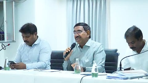 MA&UD minister P Narayana during municipal commissioners workshop on Tuesday.