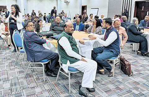Andhra Pradesh Legislative Assembly Speaker Ch Ayyanna Patrudu takes part in the Commonwealth Parliamentary Conference in Bridgetown, Barbados.