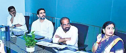 Minister for HRD and IT Nara Lokesh reviews the arrangements for the PM’s visit, at a ministers’ committee meeting on Friday.
