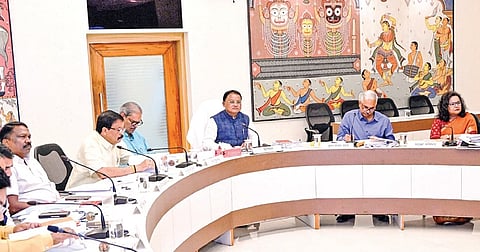 Chief Minister Mohan Charan Majhi chairing the cabinet meeting on Friday.