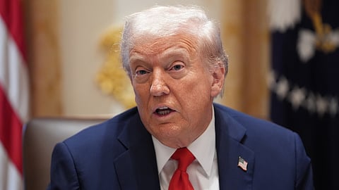 US President Donald Trump speaks during a cabinet meeting at the White House, Thursday, Oct. 9, 2025, in Washington.