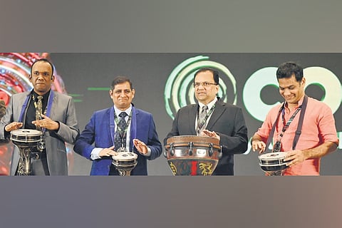 Union Home Secretary Govind Mohan inaugurating c0c0n 2025. State Police Chief Ravada A Chandrasekhar, Vigilance and Anti-Corruption Bureau Director Manoj Abraham, and Ernakulam MP Hibi Eden are also seen