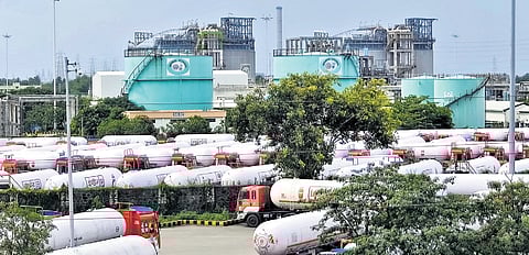 Tankers parked outside the LPG plant in Ennore