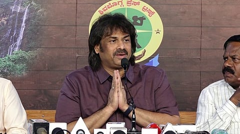 Minister for Primary and Secondary Education and Sakala Madhu S Bangarappa at an interaction in Shivamogga on Saturday.