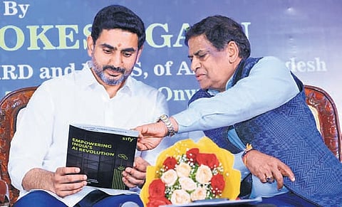 IT Minister Nara Lokesh at the foundation stone laying ceremony of Sify’s AI Edge Data Centre and Open Cable Landing Station in Visakhapatnam on Sunday