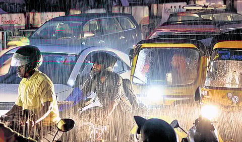 Rain lashed several parts of Madurai in the evening hours of Saturday
