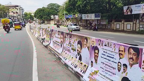 Unauthorised posters put up on public walls in Madurai recently