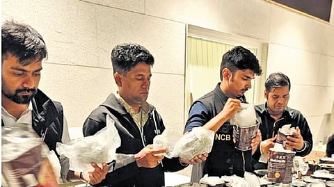 NCB officials inspect the seized
drugs on Sunday