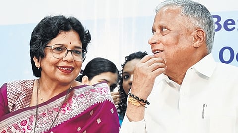 Union Minister V Somanna and NCW chief Vijaya K Rahatkar at a workshop on human trafficking in Bengaluru on Tuesday.