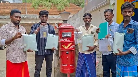 Kallathikulam residents sending their essential documents, through post, to TN governor and the President of India, as a form of protest on Tuesday