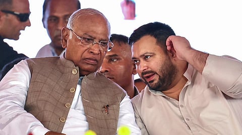 RJD leader and former Bihar deputy chief minister Tejashwi Yadav met Congress president Mallikarjun Kharge on Monday evening.