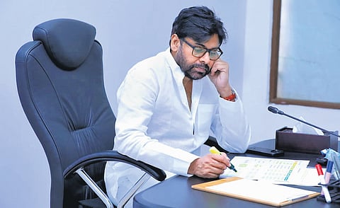 Dy CM Pawan Kalyan at a review meeting on ‘Palle Panduga 2.0’ on Tuesday