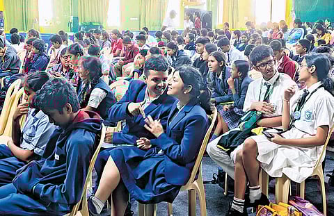 Students from city schools at a quiz competition — Wild Wisdom Global Challenge — at Banashankari National Public School on Wednesday.