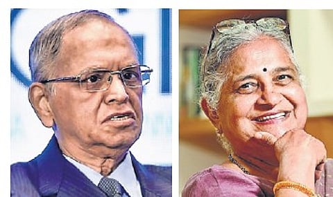 Infosys founder NR Narayana Murthy (left) and MP Sudha Murty.