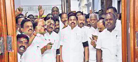 Edappadi K Palaniswami along with AIADMK MLAs staging a walkout