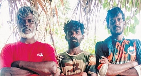 The three fishers arrested by the Lankan navy.