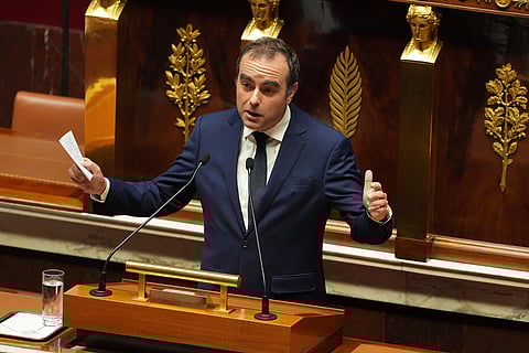 French Prime Minister Sebastien Lecornu delivers his speech before a no-confidence vote, Thursday, Oct. 16, 2025 at the National Assembly in Paris.