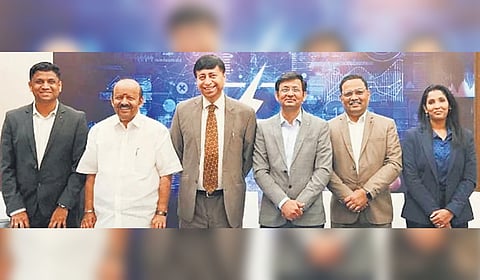 (From left) IPG Photonics Business Head Chethan Srinivasa, Raasi Group Chairman C Narsimhan, Informa Markets Sr Gp Director Rajneesh Khattar, NASH COO Anil Kumar, Dürr India Head (LIB ) Aji Philip, and Light Mechanics Director Shipra Sinha.