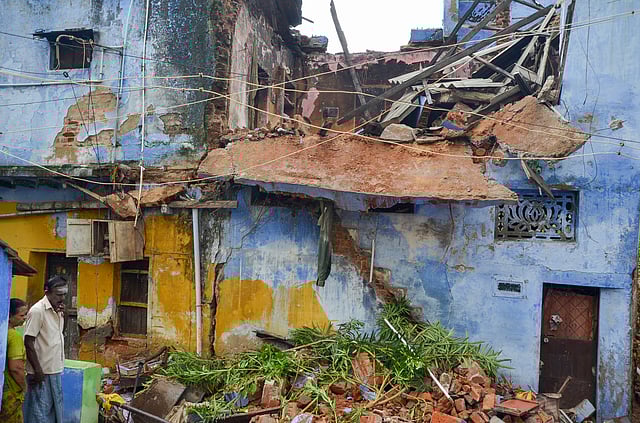 Water gushing out in full force in the Courtallam Five Falls in Tenkasi district on Friday; A portion of a house on Sundarar Street in Tirunelveli Town collapsed after heavy rain on Friday