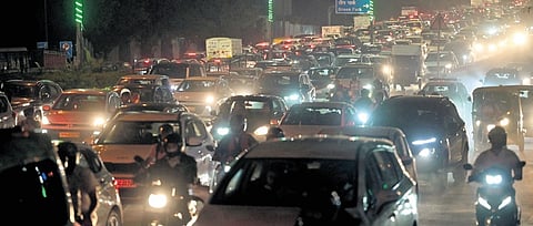 Heavy traffic congestion on Ring Road on Friday amid Diwali rush.