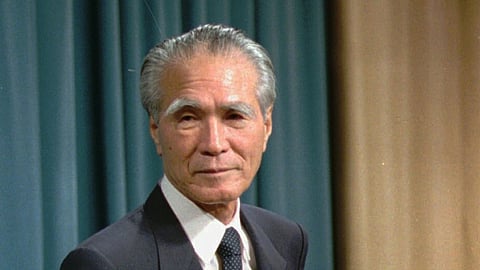 Japanese Prime Minister Tomiichi Murayama stands before reporters prior to his statement of war remorse at the prime minister's official residence in Tokyo, Aug. 15, 1995.