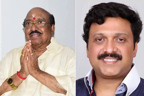 SNDP Yogam general secretary Vellappally Natesan (L) Minister K B Ganesh Kumar